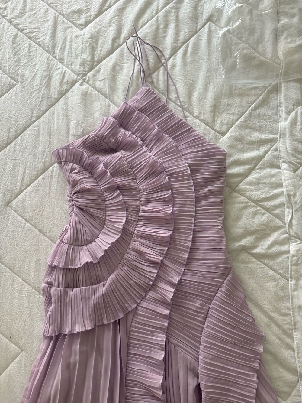 One-Shoulder Lavender Ruffle Maxi Dress - Picture 9 of 10